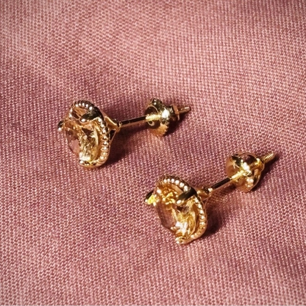 18k Yellow Gold Plated Sterling Silver Screw-Back 1.28ct Each Morganite Studs - Picture 8 of 13